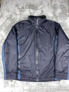 Lands' End Men's Squall XL Black Blue Waterproof Windbreaker Hooded Quilted
